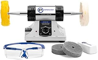 OPAVIOC Jewelry Polisher - Adjustable Variable Speed Bench Grinder Polishing & Buffing Machine, Dental Buffer & Lathe - Includes 2 Cotton Buffs, 2 Abrasive Fiber Wheels, Safety Glass, Polish Compound