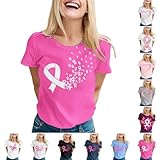 Tee Shirt Octobre Rose Femme Été T-Shirt à Manches Courtes Top Coton Col Rond, Cancer d...