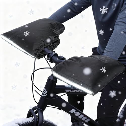 MmmLucipor Motorrad Lenker Handschuhe Warm Lenkerhandschuhe Fahrrad mit Reflektierenden Streifen und Plüschigem Wasserdicht Winter Schutz Lenker Thermo Handschuhe