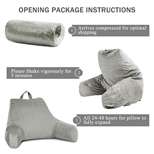 Downluxe Reading Pillow With Arms, Back Pillow For Sitting In Bed, Adult Bed Rest Pillow With Shredded Memory Foam And Removable Cover (18 X 15 Inches Grey) #TOP3