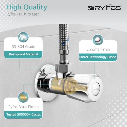 Image of India's 1st Lifetime Support Brand, R4015AV, SS-304 Grade Angle Valve | Angle Cock for Bathroom With Wall Flange | Valve for Geyser | Bathroom Tap | (Chrome Finish, 4-Piece)
