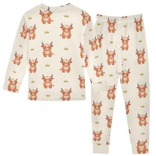 Cotton Pajamas Set 2 Piece Soft Comfy Highland Cow Pjs Long Sleeve Lounge Sleepwear2