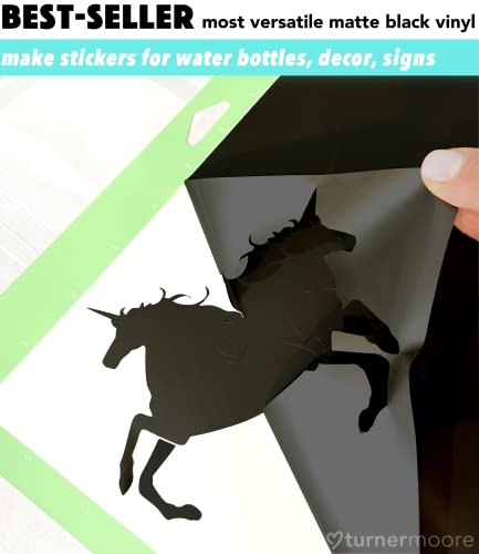 Matte Black Vinyl Adhesive Roll 12" X 15 Feet, Permanent Black Vinyl For Automotive, Signs, Scrapbooking, Cricut, Silhouette Cameo, Plotters And Die Cutters By Turner Moore Edition #TOP2