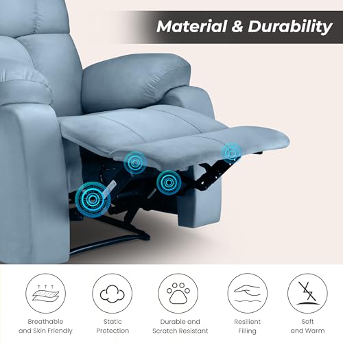 Image of Little NAP Helios Soft Suede Fabric Single Motorized Standard Recliner | Padded 1 Seater Aaram Sofa | Relaxing Chair for Home Office Living Bed Room | Sky Blue