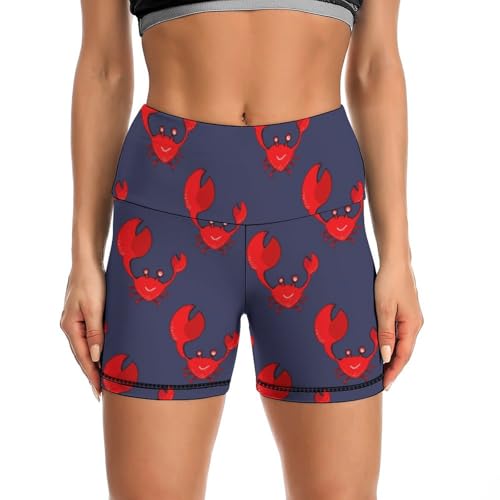 Cute Crab of Animal Pattern High Waist Yoga Shorts for Women Athletic Shorts Leggings Running Pants Black