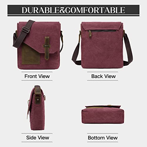Vaschy Small Messenger Bag For Women, Vintage Canvas Leather Lightweight Crossbody Bag Burgundy #TOP4
