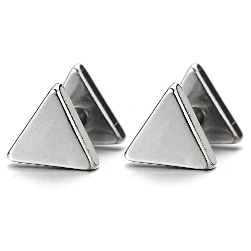Unisex Stainless Steel Plain Triangle Screw Stud Earrings for Man and Women, 2pcs