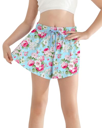 Butterfly Shorts Girls Spandex Quick Dry Girls Athletic Shorts Floral Activewear 2 in 1 Kids Skirts Drawstring Butterfly Short Girl 10-12