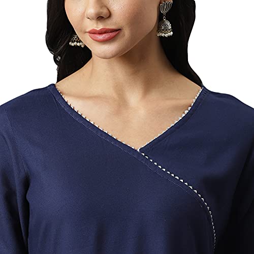 Image of Stylum Women's Solid Rayon Angrakha Kurta Dupatta Set (Kdlehernavy36 Navy Blue, S)