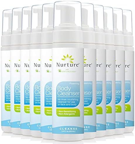 Nurture Rinse Free Waterless Foaming Cleanser | Women, Camping, Elderly & Hospital Care | Waterless Shower & Bath Wash w/Aloe for Sensitive Dry Skin | Perineal Cleansing Foam, Hand & Body Soap