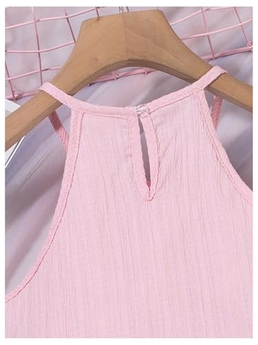 Image of SweatyRocks Girl's 2 Piece Outfits Ruffle Halter Sleeveless Top and Elastic High Waisted Pants Set