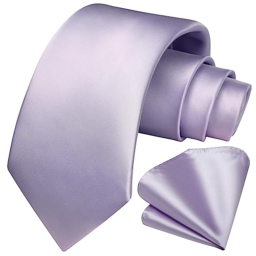 Image of HISDERN Mens Solid Color Ties Formal Satin Necktie and Pocket Square Set Classic Wedding Business Tie & Handkerchief