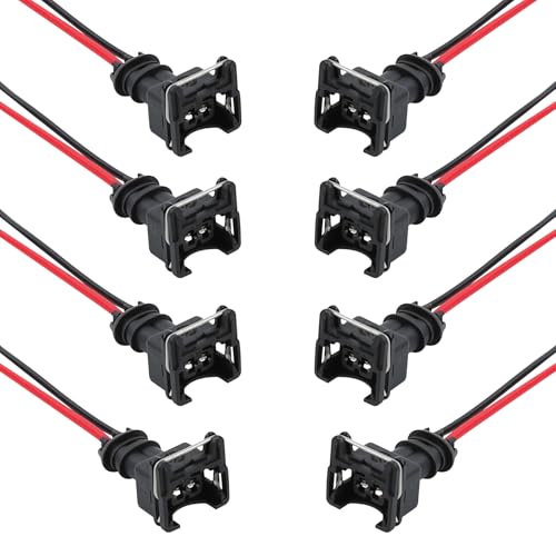 Hovom 8PCS Car Fuel Injector Connector, Injector Socket with Extended Pigtail Wiring Harness, Waterproof Shell & Copper Core Plug, EV1 OBD1 Plug Car Accessories Fits Most Vehicles (8 PCS)