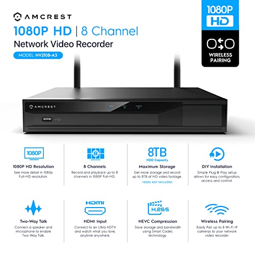 Amcrest Nv2108-A3 1080P 8Ch Nvr 2-Megapixel Network Video Recorder, 8-Channels, No Poe Ports, Supports 8 X 2Mp Ip Cameras, H.265, Wireless Pairing, Supports Up To 8Tb Hard Drive (Hdd Not Included) #TOP1