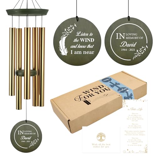 Image of ASTARIN Memorial Angel 36 inch Wind Chimes, Personalized Name Sympathy Wind Chime, in Memory of Loss Mom Loved One, Large Deep Tone Bereavement Windchimes for Outdoors Outside(Produced in Texas)