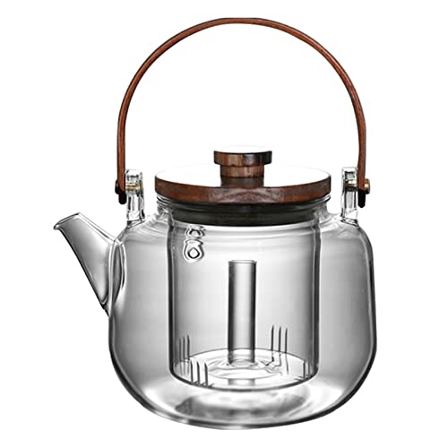 急須ガラス ティーポット 割れない透明きゅうす 耐熱ガラス +無垢材カバー 透明急須 茶こし2個付き 直火/IH対応 注ぎやすい 紅茶 ポット ティーポット 耐熱ガラス (透明)