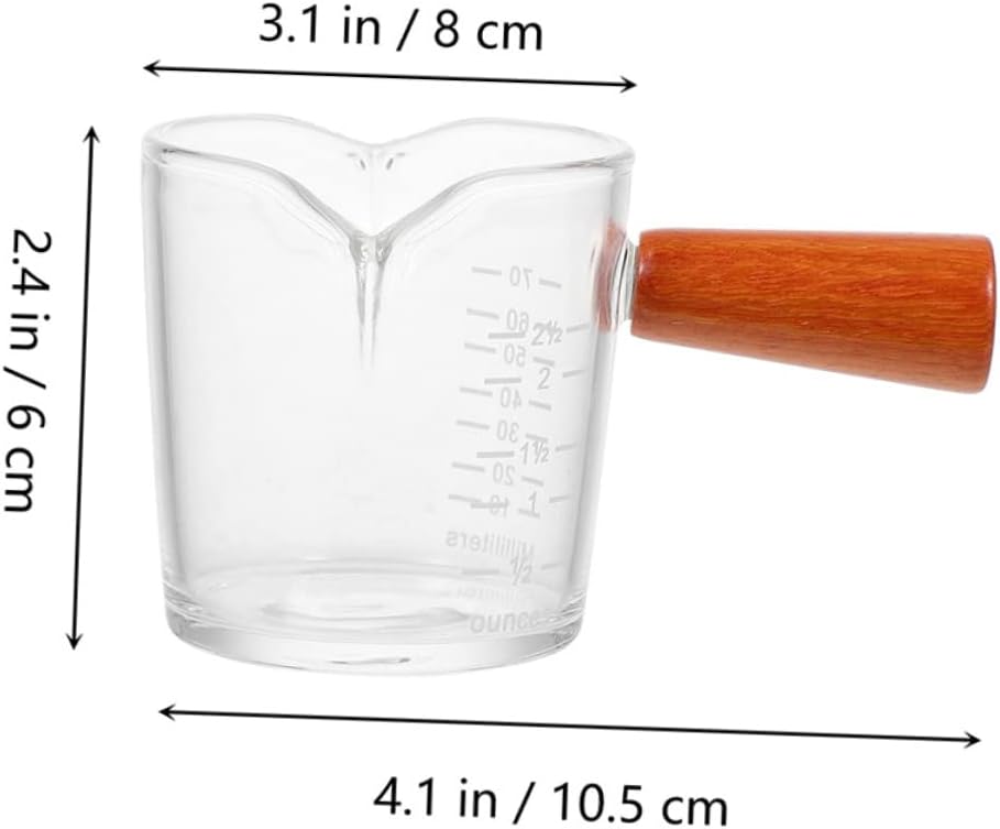 2Pcs Wooden Handle Glass Measuring Cups with Clear Scale Double Spout Design for Coffee Milk and Baking Practical Home Kitchen Liquid Measuring Tools