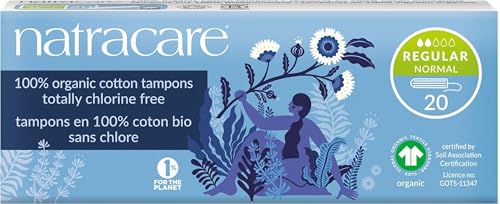Natracare Organic Cotton Tampons Regular Absorbency Without Applicator, 1 Pack of 20 Tampons