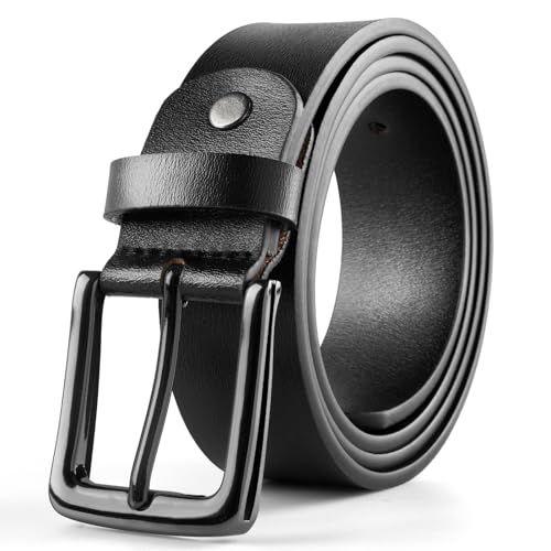 maikun Black Leather Belts for Men, Mens Belt for Jeans and Dresses, Black Buckle Length41inch