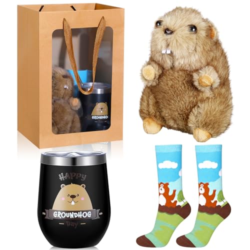 Sieral 4 Pcs Groundhog Gifts Set Include 7 Inch Woodchuck