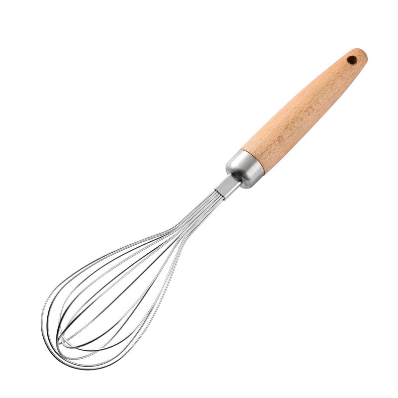 mocrcrel12" Stainless Whisk with Wood Handle - Whisk head with Wood Handle - Whisk for Pancake Batter, Eggs and Egg Whites, Cake Mix, Blending, Gravy and Sauces Whisk (Whisks)