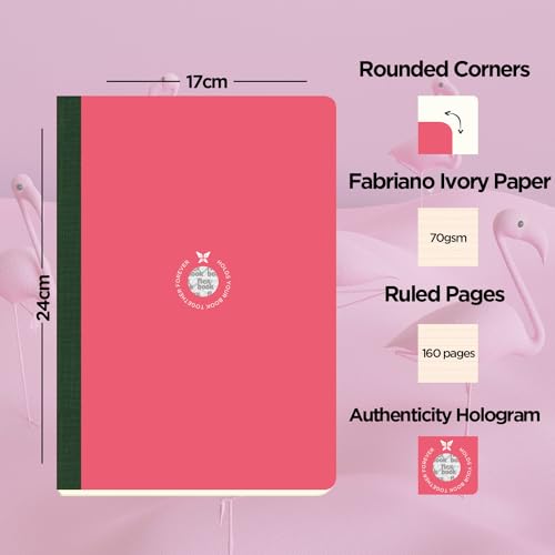 Image of flexbook Smartbook Notebook Ruled Pink | Large | 17x24cm | 160 pages | 70gsm Fabriano Ivory Paper | Colorful Eco Paper Cover | with Green linen spine