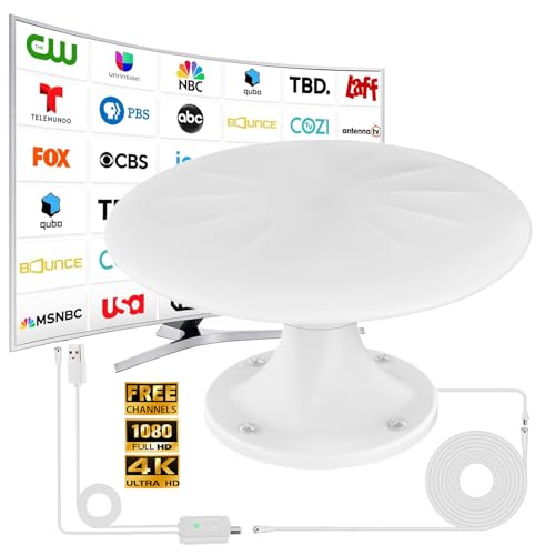 RV Antenna for Camper, RV TV Antennas Roof Mounted, 720° Long Range Omni Directional Reception Digital HD Antenna Signal, with Super Signal Booster, 35ft HDTV Cable (White, X Large)