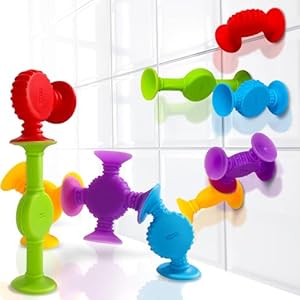 BUNMO Suction Bath Toys – Connect, Build, Create – Bath Toy – Hours of Fun & Creativity – Fine Motor Skills – Captivating & Stimulating Sensory Toy – Non-Mouthable Toy 3+ – Textured 10 Pack