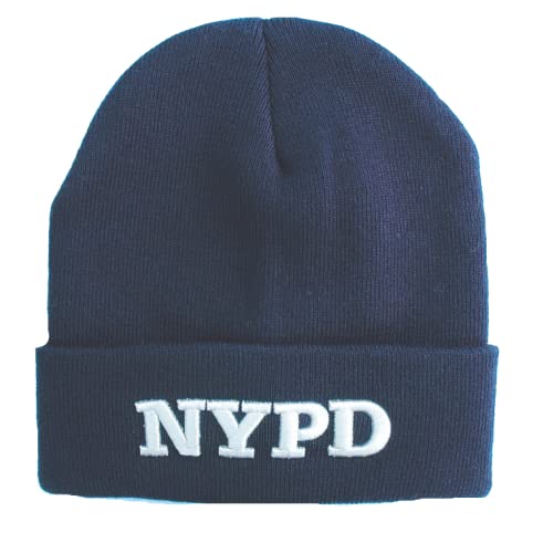 NYPD Torkia - Official Licensed Beanie Winter Hat with Lettering (Navy w/White Lettering)
