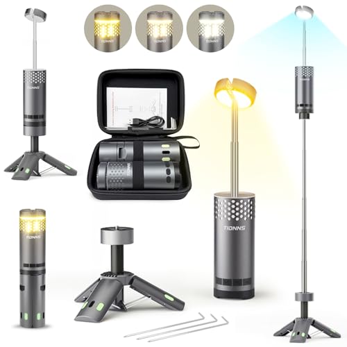 TIDNNS Camping Lights Rechargeable, Detachable Camping Lantern with Stand, Telescopic Waterproof Camping Lamp, Magnetic Work Hanging Light, LED Tent Flashlights for Emergency, Power Outages (Gray)