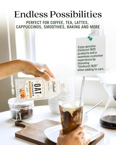 Elmhurst 1925 Caramel Macchiato Oat Creamer - 16 Ounce (Pack of 6) Dairy-Free, Vegan, Kosher, Low Sugar, Shelf Stable Creamer Made with Oat Grains & Caramel for Simpler Plant Based Alternatives - Thumbnail 5