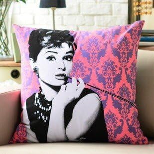 Youth Hope Fashion Vintage Audrey Hepburn Sofa Pillow Case-6060cm (pink)