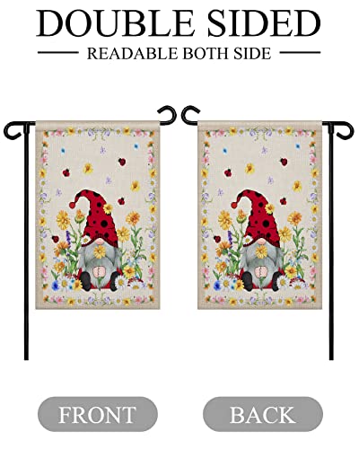 Summer Ladybug Gnome Garden Flags 12 X 18 Inch Double Sided, Burlap Welcome Home Banner, Spring Floral Rustic Garden Flag Vertical Banners Yard/Patio/Lawn Flags Outdoor Decorations #TOP6