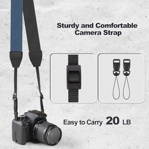 Image of Universal Camera Strap - Camera Neck Strap, Adjustable Shoulder Straps Compatible with Canon, Fujifilm, Nikon, Olympus, Panasonic and other SLR and mirrorless cameras - Blue