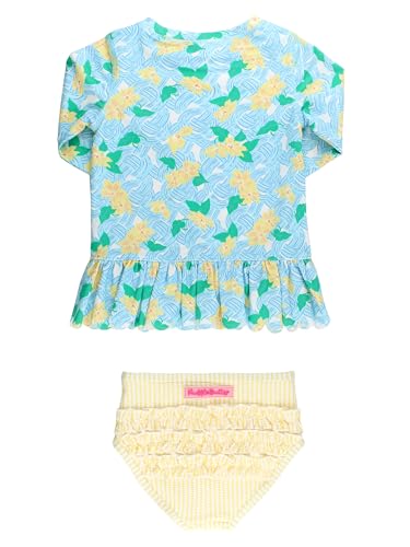 Image of RuffleButts Baby /Toddler Girls Scalloped Long Sleeve Rash Guard 2-Piece UPF50+ Sun Protected Swimsuit