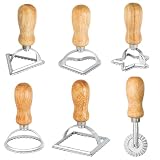 6PCS Ravioli Stamp Maker Cutter,Roller Wheel Included,Pasta Maker Mold with Wooden Handle and Fluted Edge...