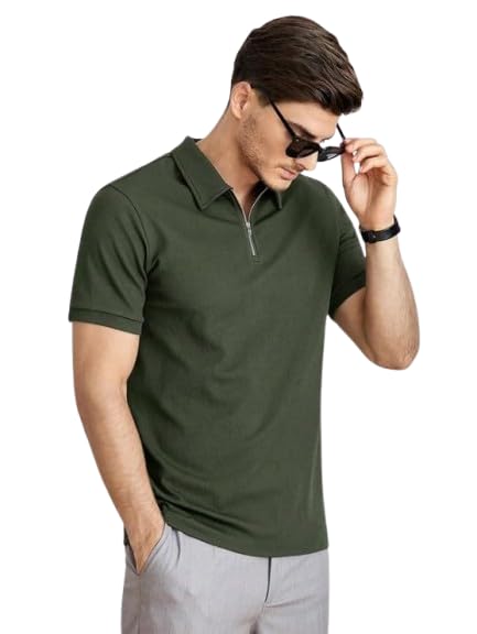 netclick Polyester V-Neck with Zip Closure Type Polo T-Shirt Collar Tshirts | Half Sleeves-picture-53