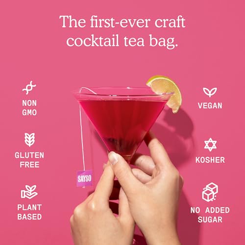 Image of SAYSO: Skinny Hibiscus Cosmo Craft Cocktail Tea Bag | Enjoy an Instant Cosmopolitan or Mocktail in Under 1 Min, <1G Sugar, 10 Calories, Vegan, Kosher, Non-GMO, 8 Count