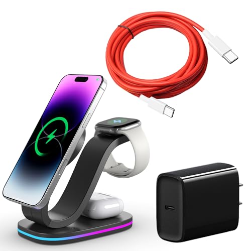 LDOPTO 4 in 1 Wireless Charging Station, Qi2 15W Charger Station for iPhone 17/16/15/14/13/12 Series, iWatch, Airpods, iPad, 35W Charger Included, Battery Cables 6 AWG 4FT Jumper Cables