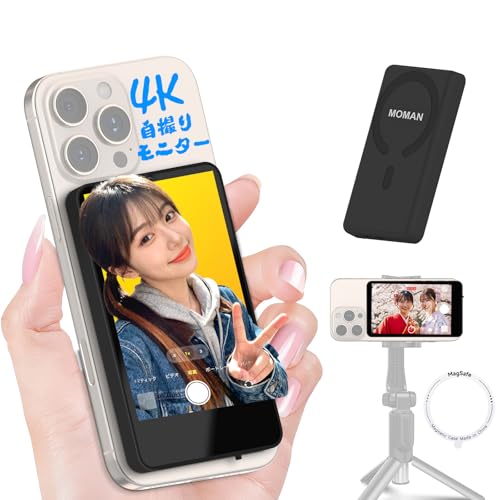 Moman �X�}�z�p���B�胂�j�^�[ iPhone 7-16/Android�Ή� 3���Ԏg�p�\ 1080P/4K�B�e ��x�� �O�J�������B�� ���Ύ�t�� �}�O�l�e�B�b�N�Ή� 50���[�g���g�p�͈� ���C�A���X�V���b�^�[�{�^������ ����/���邳���� �����^�ѕ�