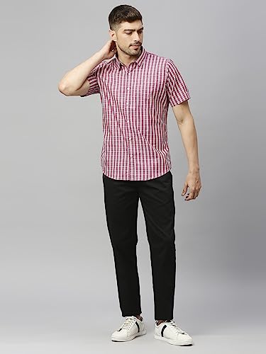 Image of Thomas Scott Mens | Half Sleeve Checkes | Printed | Slim Fit | 100% Cotton | Spread Collar | Shirts