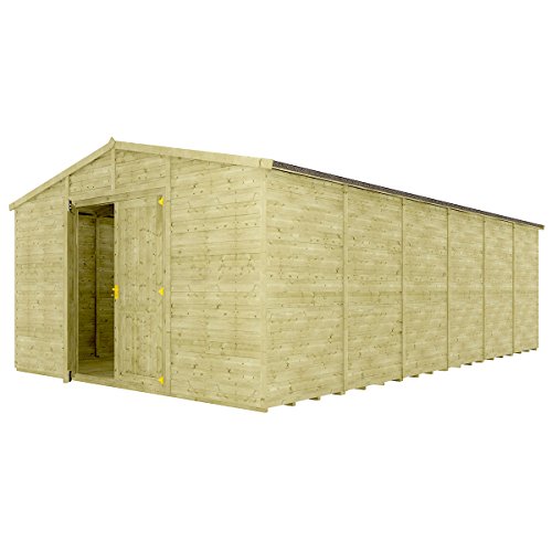 Project Timber 24 x 14 Pressure Treated Windowless Grandmaster Wooden Garden Shed Traditional Apex Gable Double Door 24FT x 14FT