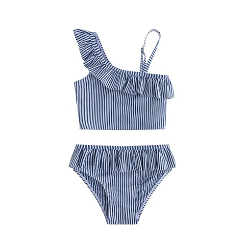 Image of LIZENS Girls Two Piece Swimwear Ruffle Trim 2-12Years Flounce Striped Beach Bathing Suit