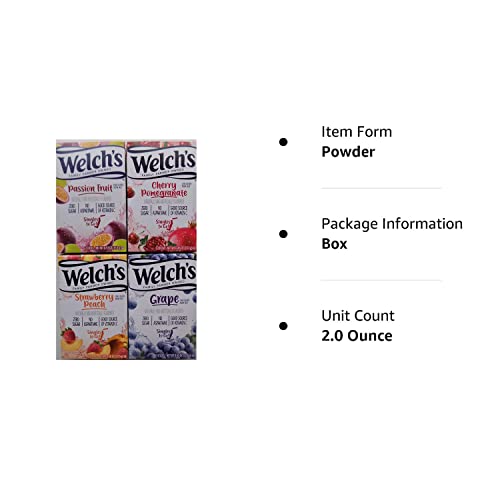 Variety Pack Welch's Singles To Go Flavored Drink Mix - Passion Fruit - Cherry Pomegranate - Strawberry Peach - Grape - Pack Of 4, 6 Count (Pack Of 4) #TOP3