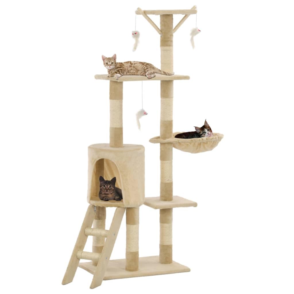 Árbol rascador para gatos de 138 cm, con columnas de sisal para gatos, torre de escalada estable con cueva, plataformas de observación y escalera, parque infantil para gatos, color beige