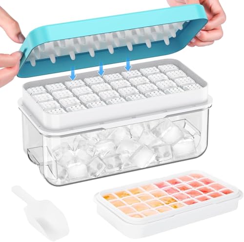 Image of Ice Cube Molds with Lid,Big Silicone Ice Cube Tray for Whiskey,2Inch Square Ice Cube Tray,Easy-Release Ice Mold,Giant Ice Cubes for Bourbon Cocktail (1, Blue-48)