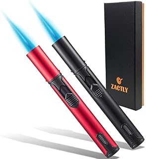 Zactly JL02 Electronic Jet Lighter Set Pack of 2, Long Reach Windproof Torch Butane Jet Flame Lighters, Fuel Window for Outdoor BBQ, Stove, Candle, Kitchen Cooker, Hobs (Sold Without Gas)(Black+Red)
