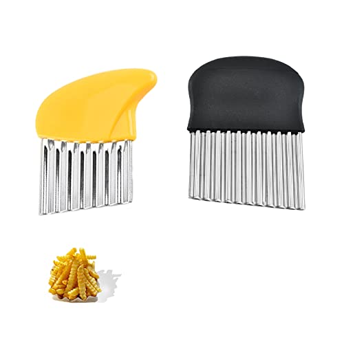 EMITUOFO 2 Stück Pommesschneider, Pommes Wellenmesser Edelstahl, Kartoffelschneider für Zerkleinern Pommes Kartoffel Obst Gemüse Cover