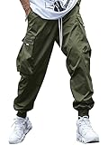 SheIn Herren Hosen Cargohose Sport Pants Männer Jogger Cargo Hosen Sporthose Outfitwear mit Tunelzug und Seitetaschen Armeegrün M