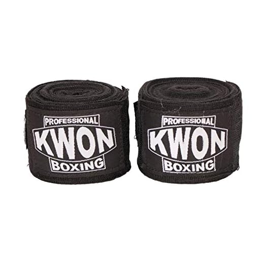 KWON® 5 m Boxbandagen elastisch schwarz PROFI Speziell für Vollkontakt - Box - Bandagen Wickelbandagen Faustbandagen Handbandagen Boxen Kickboxen Free Fight Muay Thai Thaiboxen MMA K-1 K1
